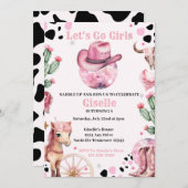 ピンク女性のカーボーイディスコ誕生日 招待状 (正面/裏面)