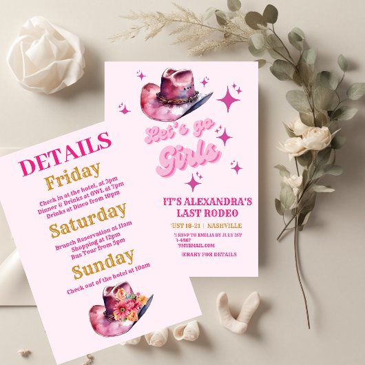 ピンク女性のカーボーイナッシュビルレッツゴーガールズバチェロレッテ 招待状