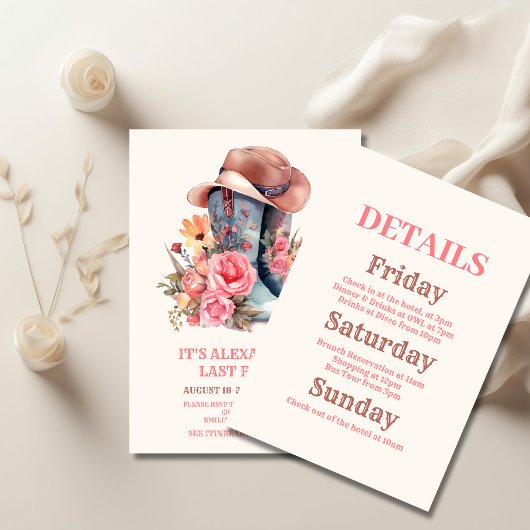 ピンク女性のカーボーイナッシュビルレッツゴーガールズバチェロレッテ 招待状