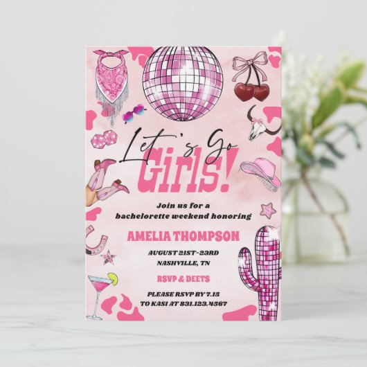 ピンク女性のカーボーイバチェロレッテウエストロデオウィークエンド 招待状 (スタンド正面)