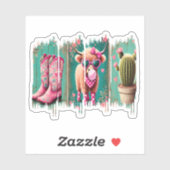 ピンク女性のカーボーイバレンタイン、ハート シール (シート)