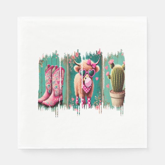 ピンク女性のカーボーイバレンタイン、ハート スタンダードランチョンナプキン (正面)