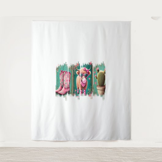 ピンク女性のカーボーイバレンタイン、ハート タペストリー (正面)