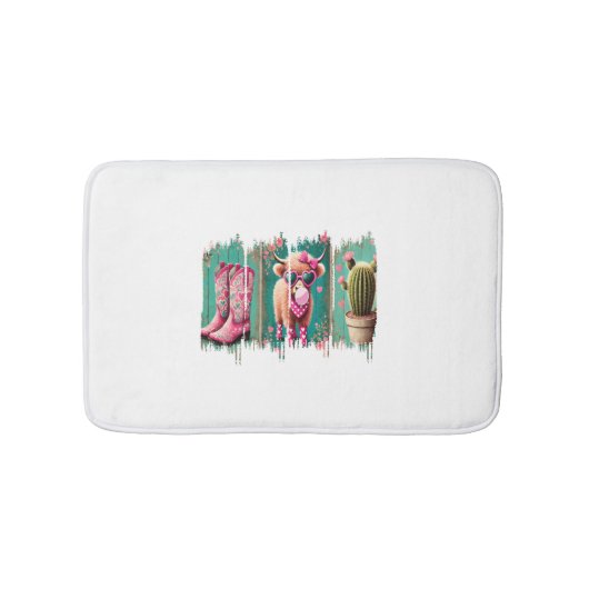ピンク女性のカーボーイバレンタイン、ハート バスマット (正面)