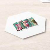 ピンク女性のカーボーイバレンタイン、ハート ペーパーコースター (アングル)