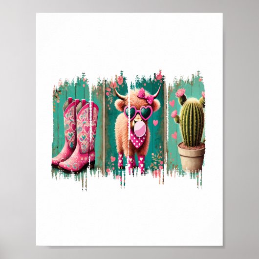 ピンク女性のカーボーイバレンタイン、ハート ポスター (正面)