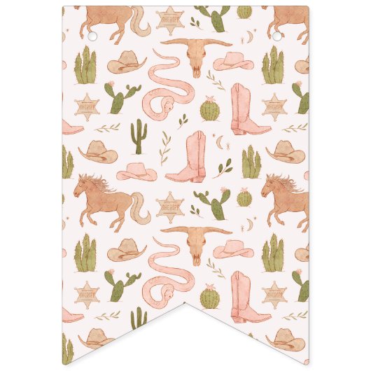 ピンク女性のカーボーイバースデーパーティーデコール バンティングフラッグ (第1の旗)