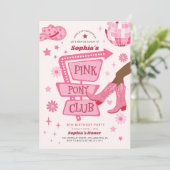 ピンク女性のカーボーイピンクポニークラブバースデーパーティー 招待状 (スタンド正面)