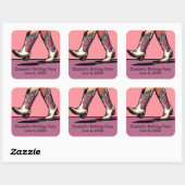 ピンク女性のカーボーイブーツウェスタンガールバースデーパーティー スクエアシール (シート)