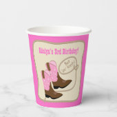 ピンク女性のカーボーイブーツウェスタンバースデーパーティー紙クー 紙コップ (裏面)