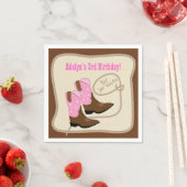 ピンク女性のカーボーイブーツウェスタンバースデーパーティー スタンダードカクテルナプキン (インサイチュ)