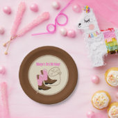 ピンク女性のカーボーイブーツウェスタンバースデーパーティー ペーパープレート (パーティー)