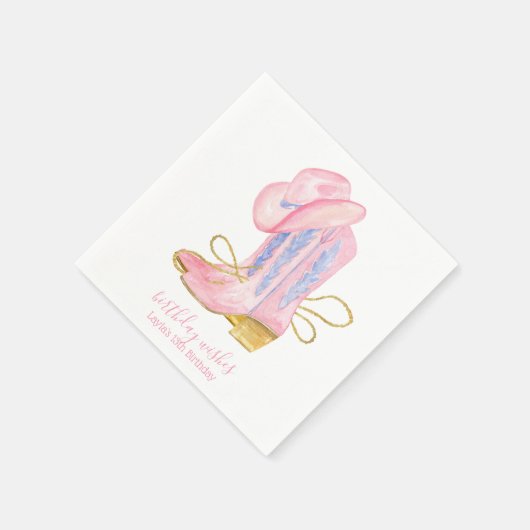 ピンク女性のカーボーイブーツウェスタン誕生日 スタンダードカクテルナプキン (角)