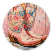 ピンク女性のカーボーイブーツセラミックノブ セラミックノブ (正面)