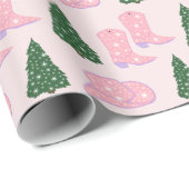 ピンク女性のカーボーイブーツハットクリスマスツリー ラッピングペーパー (ロールコーナー)