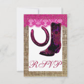 ピンク女性のカーボーイブーツホースシューバーラップレースRSVP 出欠カード (裏面)