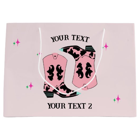 ピンク女性のカーボーイブーツロデオ ラージペーパーバッグ (正面)