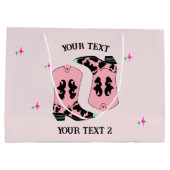 ピンク女性のカーボーイブーツロデオ ラージペーパーバッグ (裏面)