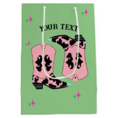 ピンク女性のカーボーイブーツロードグリーン ミディアムペーパーバッグ (裏面)