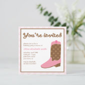ピンク女性のカーボーイブートウェスタンバースデーパーティー 招待状 (スタンド正面)
