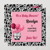 ピンク女性のカーボーイベビーシャワー 招待状 (正面/裏面)