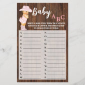 ピンク女性のカーボーイベビーABCベビーシャワーゲームカード チラシ (正面)