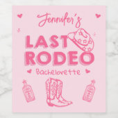 ピンク女性のカーボーイラストロデオバチェロレッテ ワインラベル (シングルラベル)