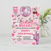 ピンク女性のカーボーイレッツゴーガールディスコロデオ誕生日 招待状 (スタンド正面)