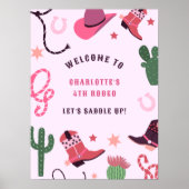 ピンク女性のカーボーイロデオウェスタン誕生日ウェルカムサイン ポスター (正面)