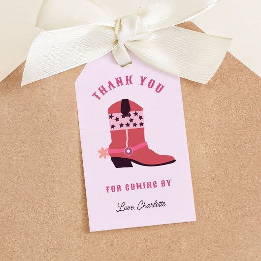 ピンク女性のカーボーイロデオウエスタンバースデーパーティー ギフトタグ