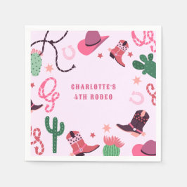 ピンク女性のカーボーイロデオウエスタンバースデーパーティー スタンダードカクテルナプキン