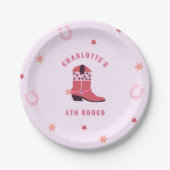 ピンク女性のカーボーイロデオウエスタンバースデーパーティー ペーパープレート (正面)