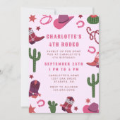 ピンク女性のカーボーイロデオウエスタンバースデーパーティー 招待状 (正面)