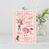 ピンク女性のカーボーイロデオバースデーパーティー 招待状 (スタンド正面)
