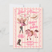 ピンク女性のカーボーイロデオバースデーパーティー 招待状 (正面)
