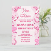 ピンク女性のカーボーイロデオ誕生日 招待状 (スタンド正面)