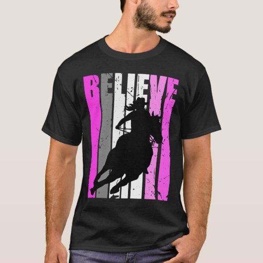 ピンク女性のカーボーイ乗馬ライダーレトロヴィンテージ牛 Tシャツ (正面)