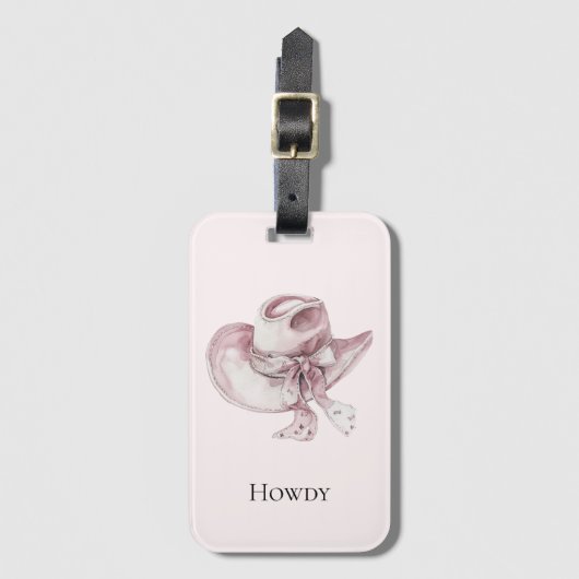 ピンク女性のカーボーイ帽子 ラゲッジタグ (正面縦)