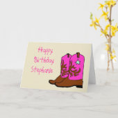 ピンク女性のカーボーイ誕生日カード カード (黄色い花)