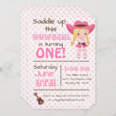 ピンク女性のカーボーイ誕生日パーティーの招待 招待状 (正面/裏面)