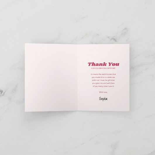 ピンク女性のカーボーイ誕生日パーティーサンキューカード サンキューカード (内部)