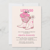 ピンク女性のカーボーイ誕生日パーティーレズガールズゴーズガールズレトロ 招待状 (正面)