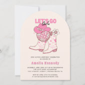 ピンク女性のカーボーイ誕生日パーティーレズゴーガールズレトロ 招待状 (正面)