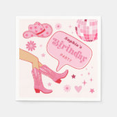 ピンク女性のカーボーイ誕生日パーティーレッツゴーガールズパーティー スタンダードカクテルナプキン (正面)