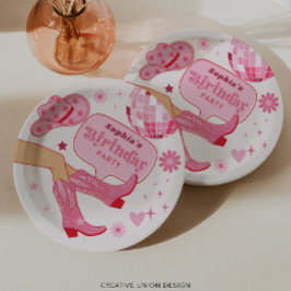 ピンク女性のカーボーイ誕生日パーティーレッツゴーガールズパーティー ペーパープレート