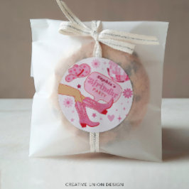 ピンク女性のカーボーイ誕生日パーティー行こう女の子の好意 ラウンドシール