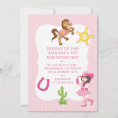 ピンク女性のカーボーイ誕生日パーティー 招待状 (正面)