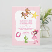 ピンク女性のカーボーイ誕生日パーティー 招待状 (スタンド正面)