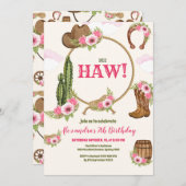ピンク女性のカーボーイ誕生日パーティー 招待状 (正面/裏面)