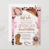 ピンク女性のカーボーイ誕生日2ndロデオバジェットパーティー ポストカード (正面/裏面)